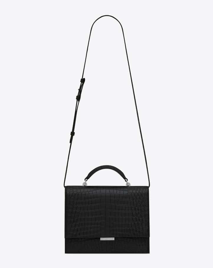 Saint Laurent Black Crocodile Embossed Medium Babylone Top Handle Bag