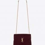 Saint Laurent Burgundy Velvet Y Matelasse Small Loulou Chain Bag