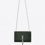 Saint Laurent Dark Green Crocodile Embossed Medium Kate Tassel Satchel Bag