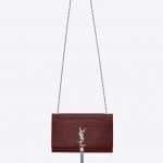 Saint Laurent Dark Red Crocodile Embossed Medium Kate Tassel Satchel