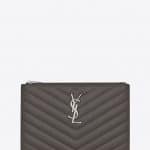 Saint Laurent Earth Grey Matelasse Monogram Pouch Bag