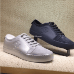 Chanel Gray and Blue Calfskin/Velvet Sneakers