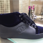 Chanel Gray/Blue Calfskin/Velvet High Cut Sneakers
