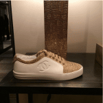 Chanel White/Beige/Gold Calfskin/Tweed Sneakers