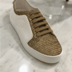 Chanel White/Beige/Gold Calfskin/Tweed Sneakers 2