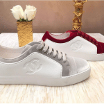 Chanel White/Gray and Red Calfskin/Velvet Sneakers