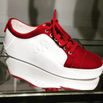 Chanel White/Red Calfskin/Velvet Sneakers