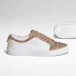 Chanel White/Beige/Gold Calfskin/Tweed Sneakers