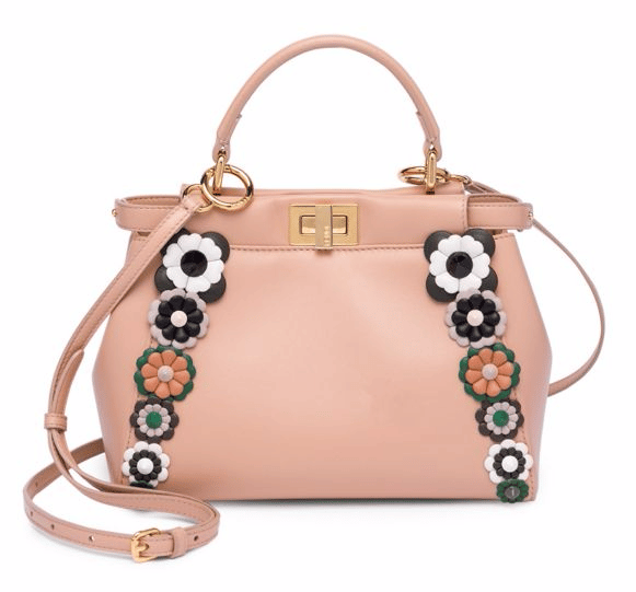 Fendi Peekaboo Floral-Embellished Leather Bag