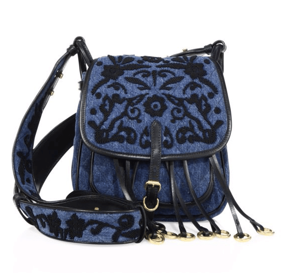 Prada Bandoliera Floral-Embroidered Denim Shoulder Bag