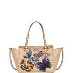 Valentino Camel Butterfly Embroidered Small Rockstud Tote Bag
