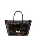 Valentino Chocolate Floral Patent Snakeskin Demilune Satchel Bag