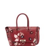 Valentino Red Demilune Floral-Print Double-Handle Small Satchel Bag