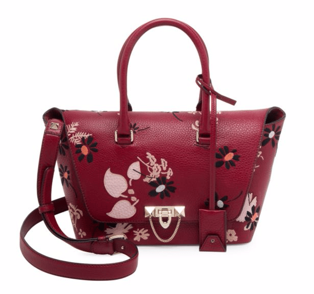 Valentino Small Demi Lune Floral-Embroidered Leather Satchel Bag