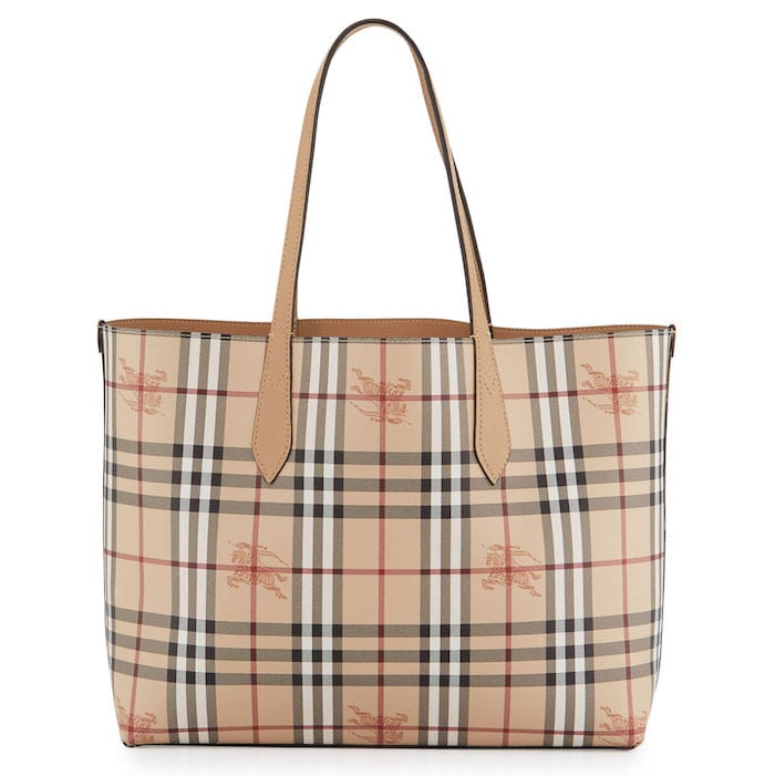 Burberry Lavenby Medium Reversible Check & Leather Tote Bag