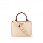 Chanel Beige/Burgundy Bullskin Small Shopping Bag