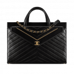 Chanel Black Lambskin Chevron Small Shopping Bag
