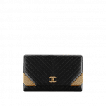 Chanel Black Lambskin Chevron with Gold-Tone Metal Clutch Bag