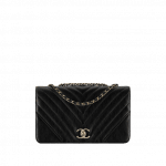 Chanel Black Metallic Calfskin Chevron Statement Small Flap Bag