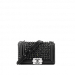 Chanel Black/Ecru/Green Tweed/Lambskin Boy Chanel Chevron Small Bag