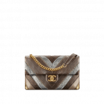 Chanel Charcoal/Silver/Bronze Lambskin/Elaphe/Calfskin Patchwork Chevron Small Flap Bag