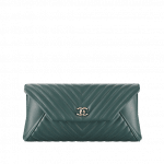 Chanel Green Chevron Lambskin Clutch Bag