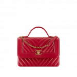 Chanel Red Calfskin Chevron Flap Bag with Top Handle
