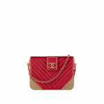 Chanel Red Lambskin Chevron with Gold-Tone Metal Minaudiere Bag