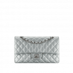 Chanel Silver Metallic Lambskin Medium Classic Flap Bag