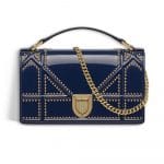 Dior Indigo Blue Studded Glazed Calfskin Diorama Clutch Bag