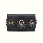 Fendi Black Daisy Embellished Logo Wallet on Chain Bag