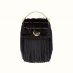 Fendi Black Fringed Leather/Mink Micro Baguette Bag