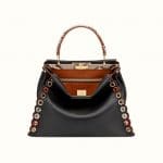 Fendi Black Leather/Elaphe with Grommets Peekaboo Bag