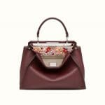 Fendi Burgundy Floral Embellished Peekaboo Bag