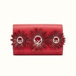 Fendi Red Exotic Daisy Embellished Logo Wallet on Chain Bag