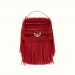 Fendi Red Fringed Leather/Mink Micro Baguette Bag