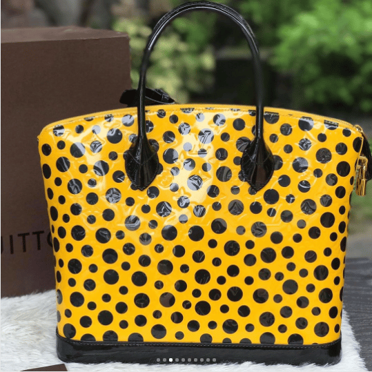 LOUIS VUITTON Limited Yayoi Kusama Yellow Vernis Black Dots Lockit MM