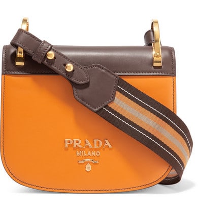 Prada Pionnière Canvas-Trimmed Two-Tone Leather Shoulder Bag