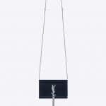 Saint Laurent Dark Blue Velvet and Crystals Kate Chain and Tassel Wallet