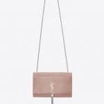Saint Laurent Powder Pink Crocodile Embossed Medium Kate Tassel Satchel Bag