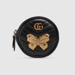 Gucci Black Animal Studs GG Marmont Round Wrist Pouch Bag