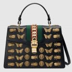 Gucci Black Animal Studs Sylvie Medium Top Handle Bag