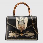 Gucci Black Beetle Print Broche Medium Top Handle Bag