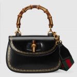 Gucci Black Frame Print Bamboo Top Handle Bag