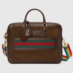 Gucci Brown Suede Web Briefcase Bag