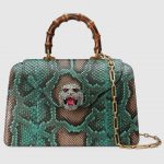 Gucci Light Green Python Frame Top Handle Bag