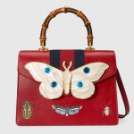 Gucci Red Leather with Moth Medium Top Handle Bag