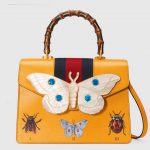 Gucci Yellow Leather with Moth Medium Top Handle Bag