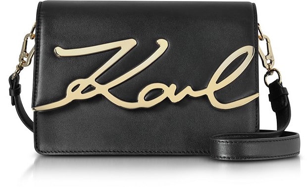 Karl Lagerfeld Black Leather K:Signature Shoulder Bag