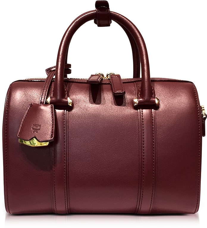 MCM Small Rustic Brown Signature Smooth Leather Boston Bag